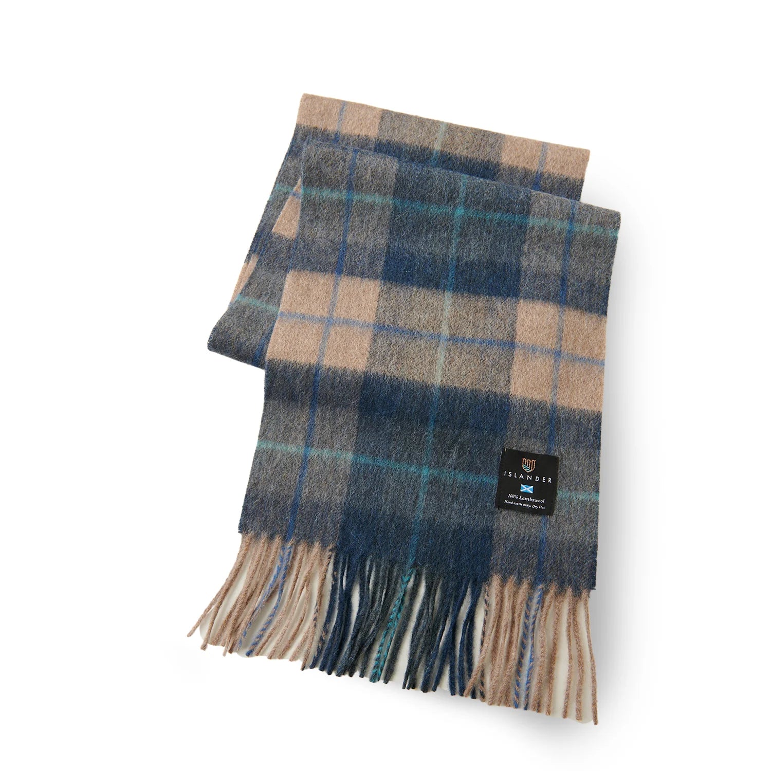 Islander Lambswool Scarf (Navy Beige Tartan)