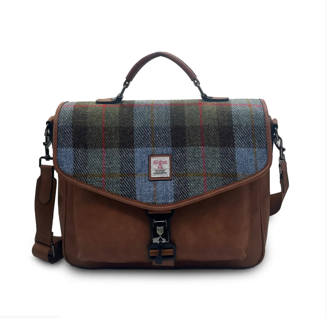 Islander Laptop Bag in Harris Tweed - Chestnut Blue Tartan