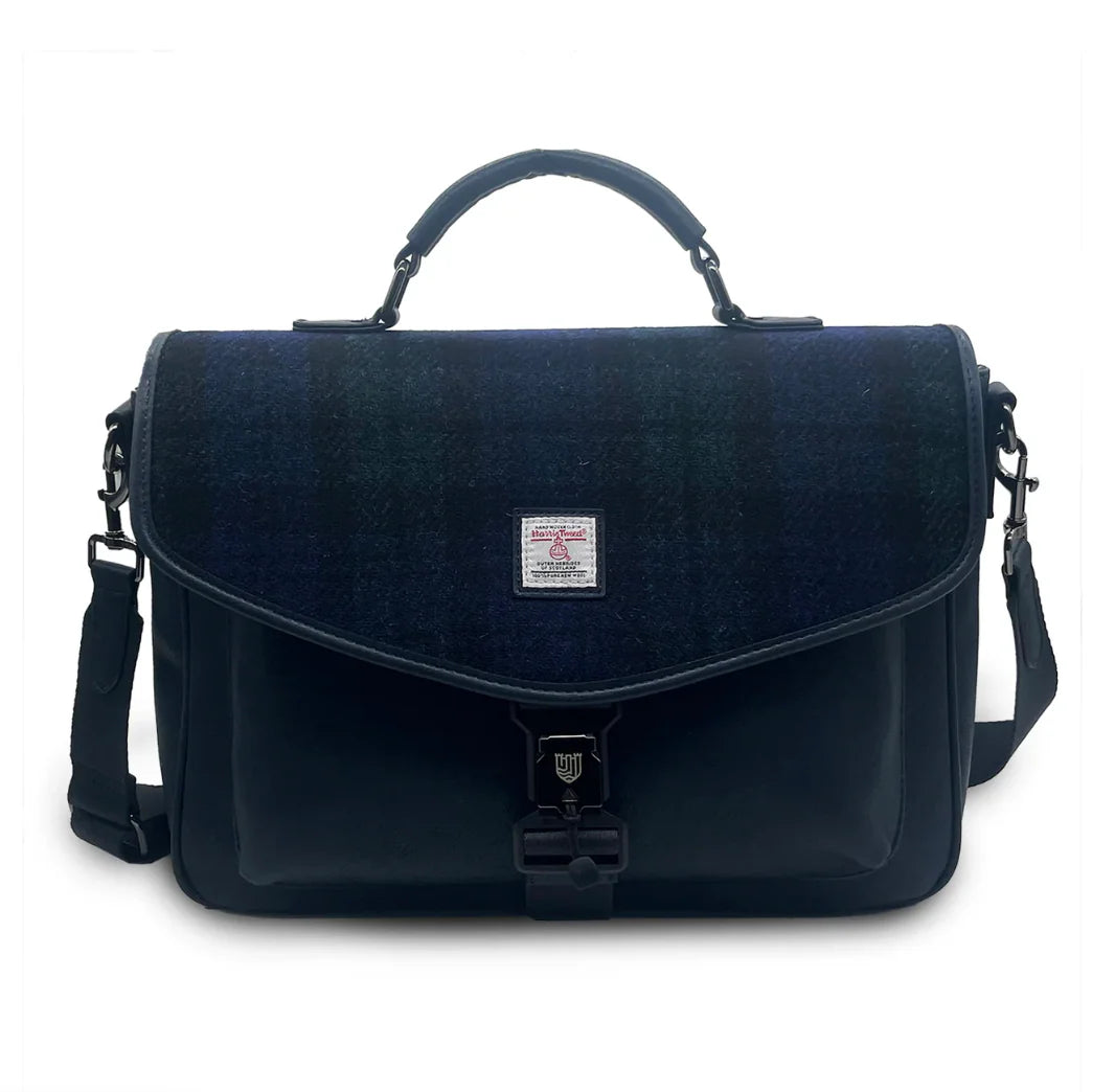 Islander Laptop Bag in Harris Tweed (Black Watch)