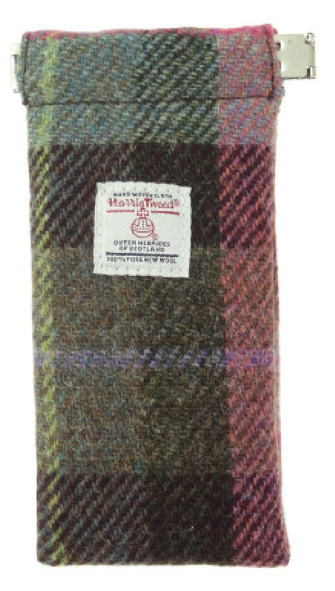 Harris Tweed Glasses Case (Muted Green & Rose Pink Tartan)