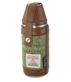 Glen Appin 8oz Hunting Flask with 4 Cups & Harris Tweed (Green Herringbone with Overcheck)
