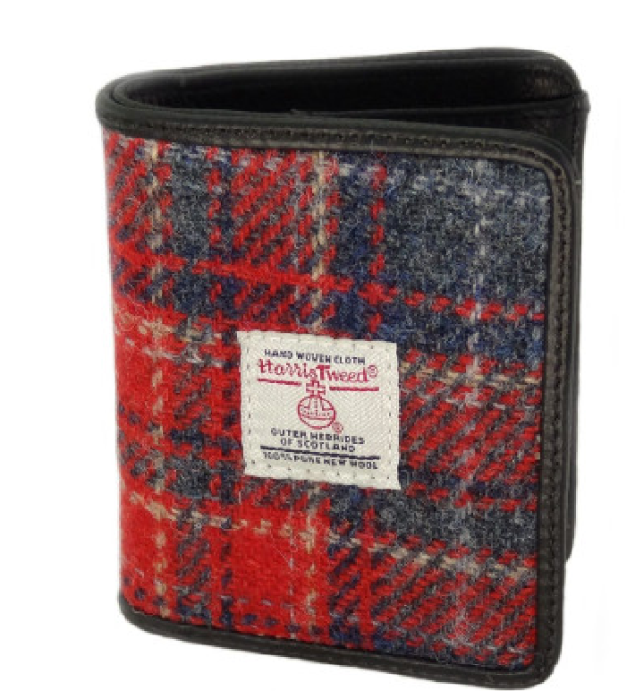 Glen Appin Harris Tweed Credit Card Holder (Red & Gray Tartan)