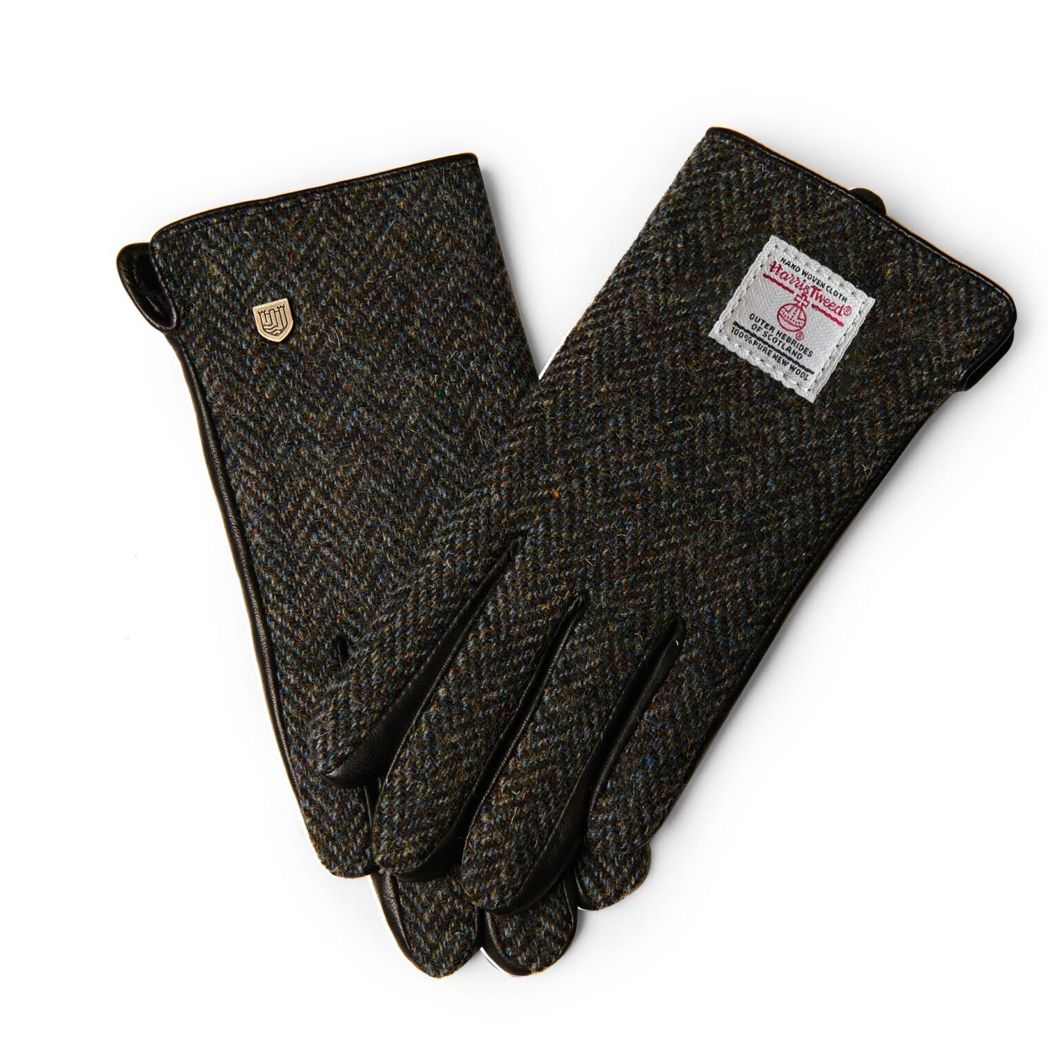 Islander Ladies Gloves with Harris Tweed - Black Herringbone