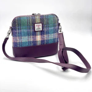 Maccessori Square Shoulder Bag with Harris Tweed - Green Purple Plaid