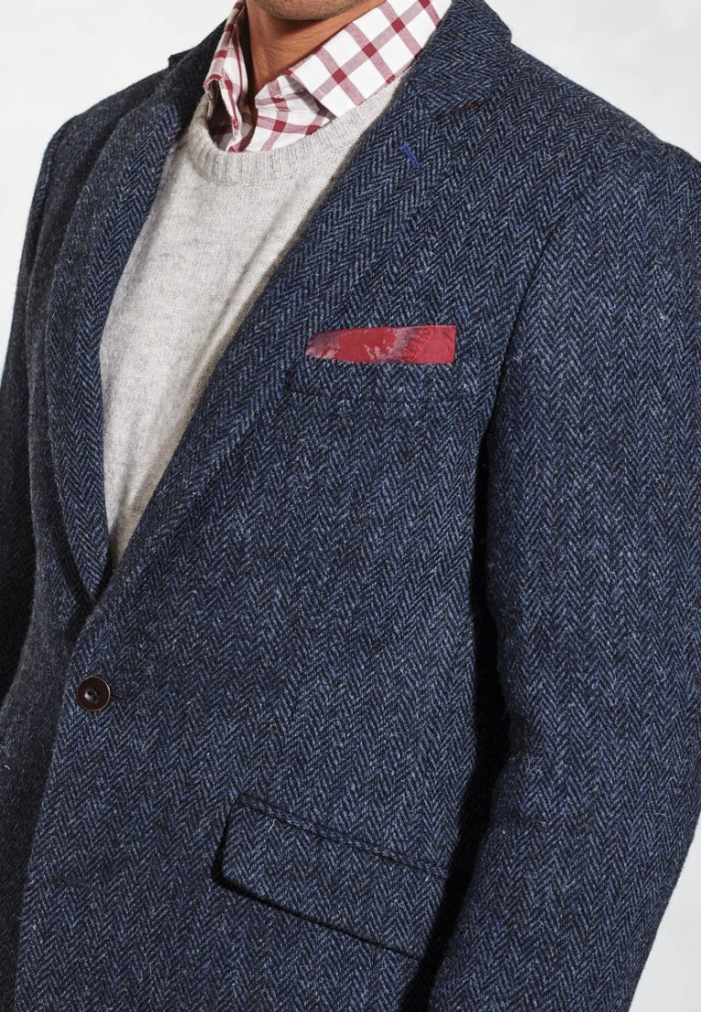 Tailored Fit Navy Herringbone Harris Tweed® Jacket