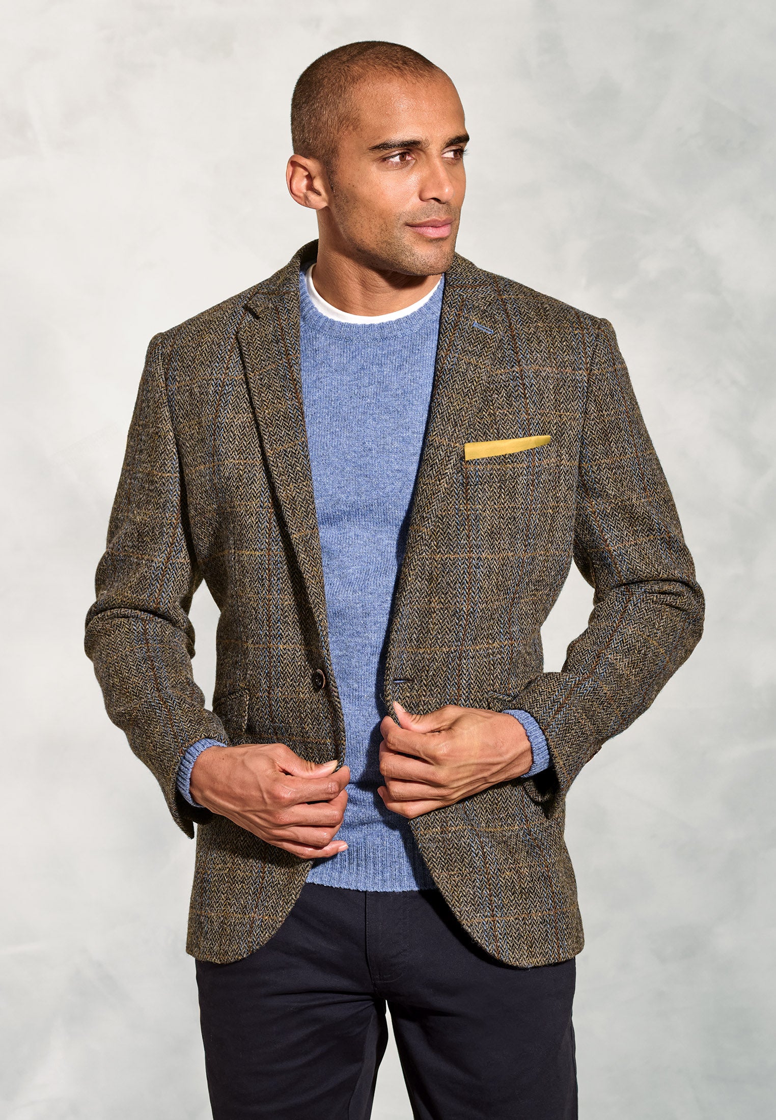 Tailored Fit Green and Blue Check Harris Tweed® Jacket