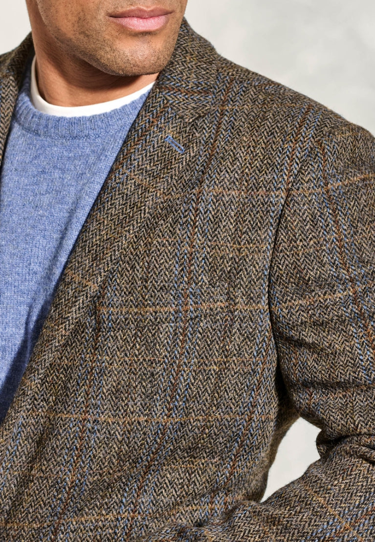 Tailored Fit Green and Blue Check Harris Tweed® Jacket
