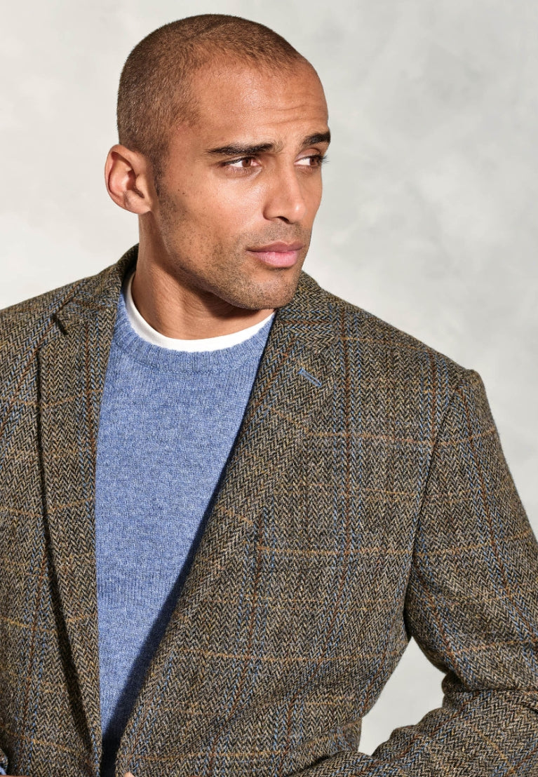Tailored Fit Green and Blue Check Harris Tweed® Jacket