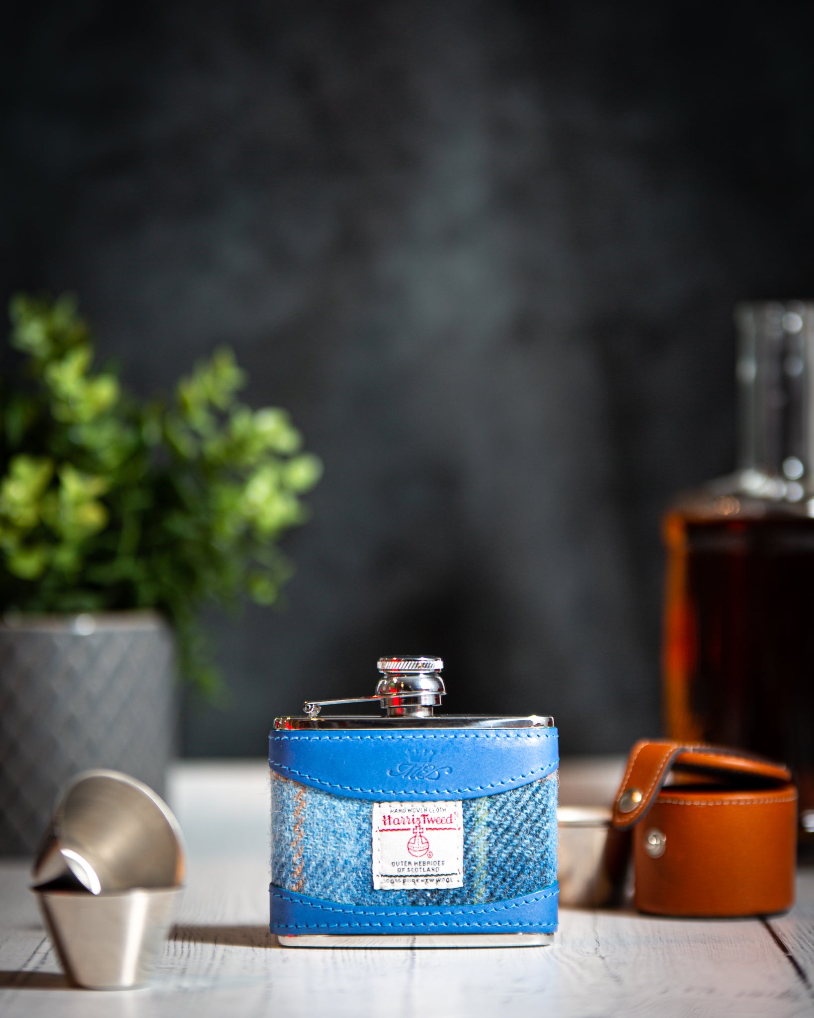 Marlborough of England Harris Tweed Hip Flask - Blue