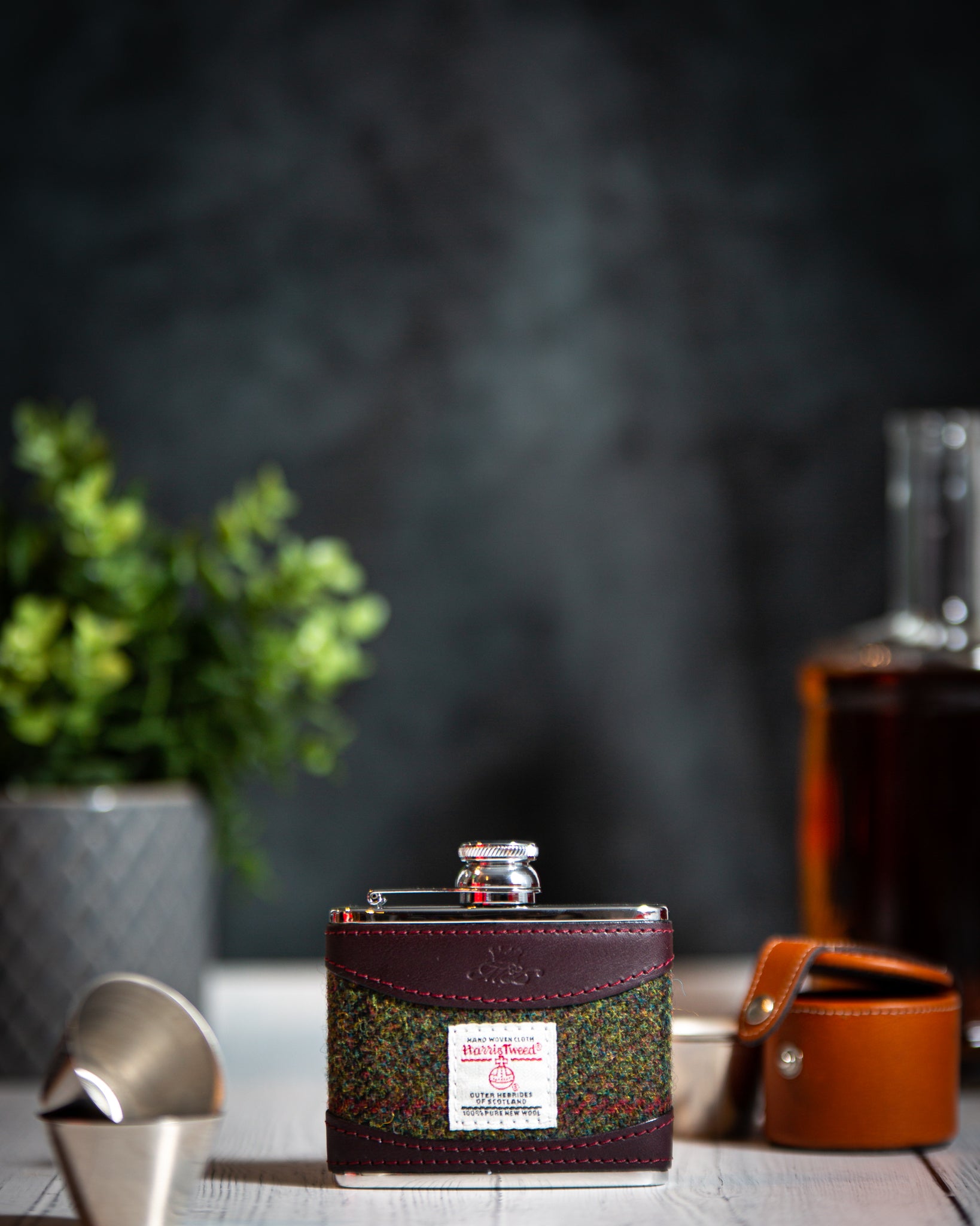 Marlborough of England Harris Tweed Hip Flask - Burgundy