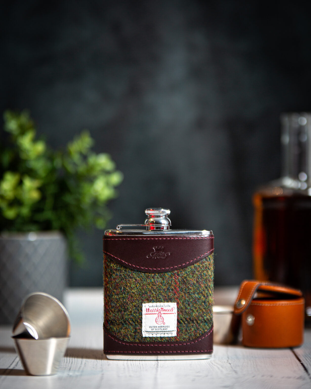 Marlborough of England Harris Tweed Hip Flask - Burgundy