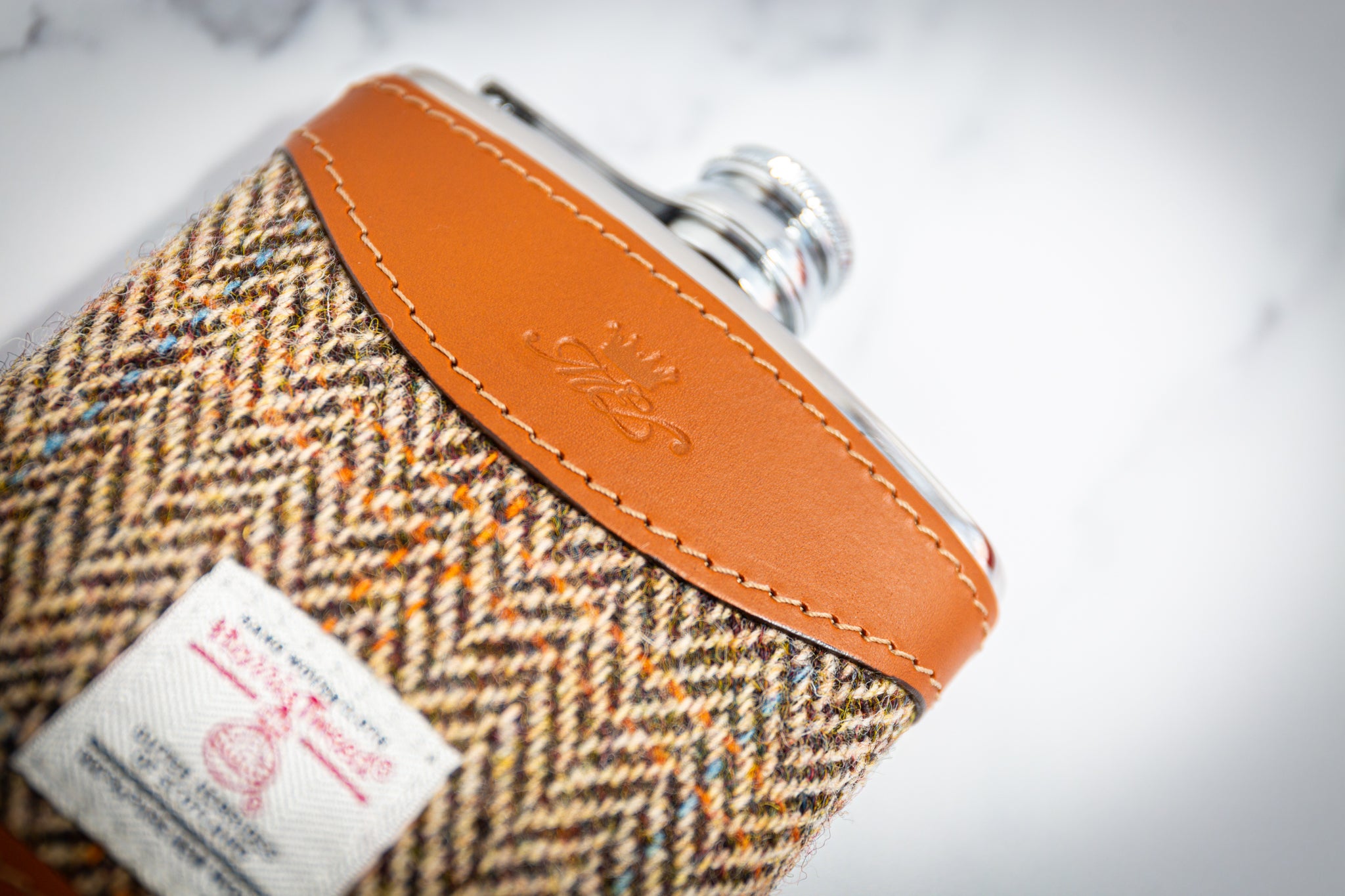 Marlborough of England Harris Tweed Hip Flask - Black &amp; White