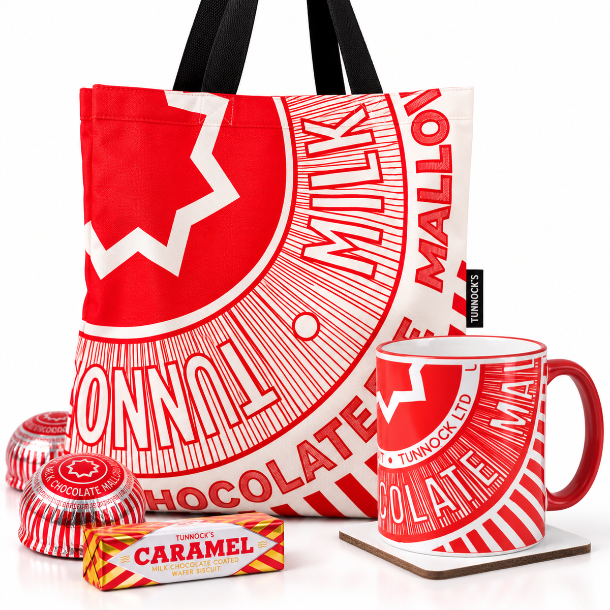 Tunnock’s Tea Cake Canvas Tote Bag - With Optional Matching Mug (Ceramic Caramel Wafer Wrapper Mug)