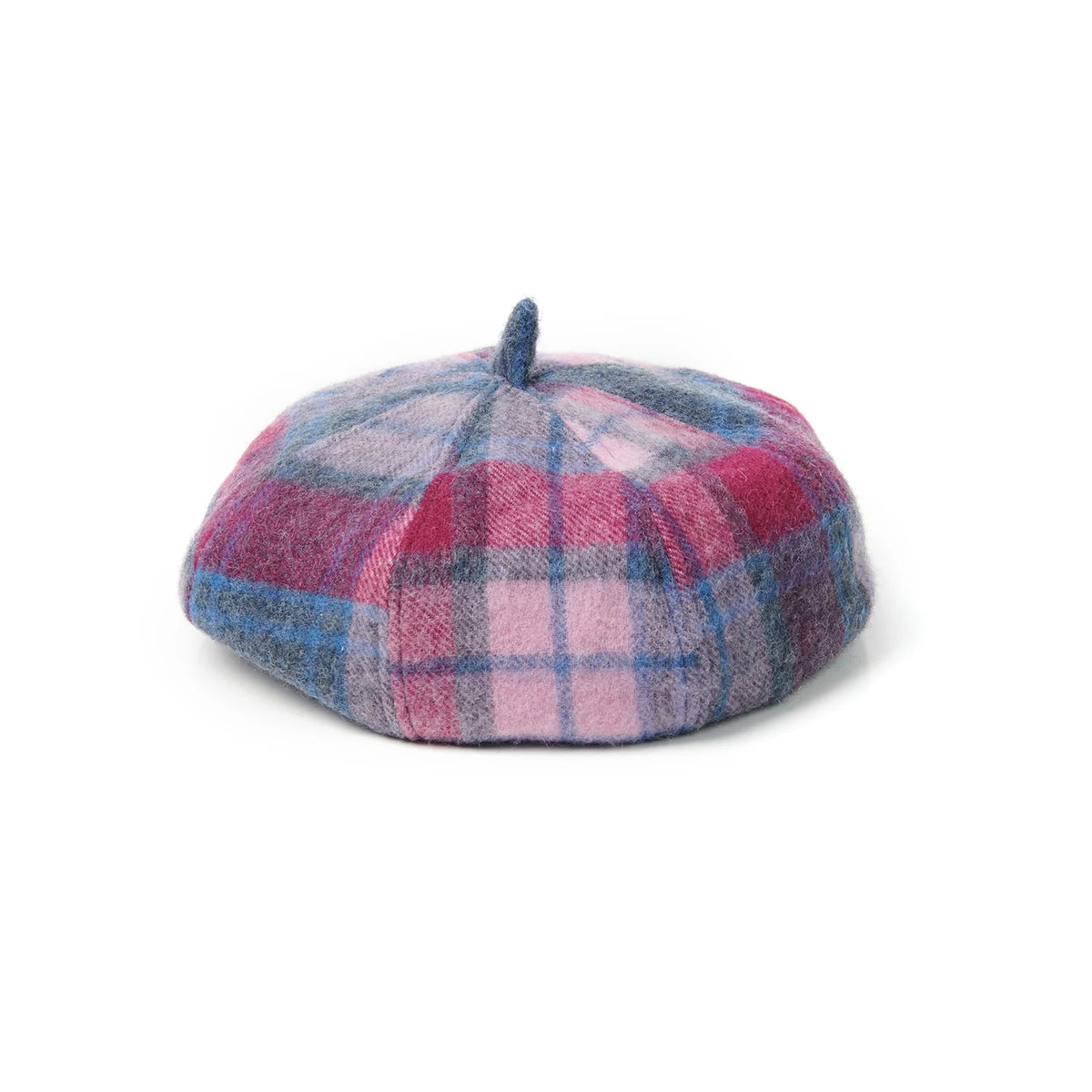 Islander Lambswool Ladies Bunnet (Flat Cap) (Pink & Blue Tartan)