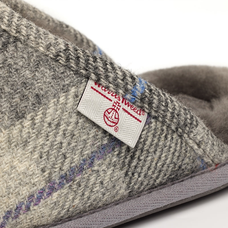 William Men's Harris Tweed Mule (Grey / Charcoal Check)