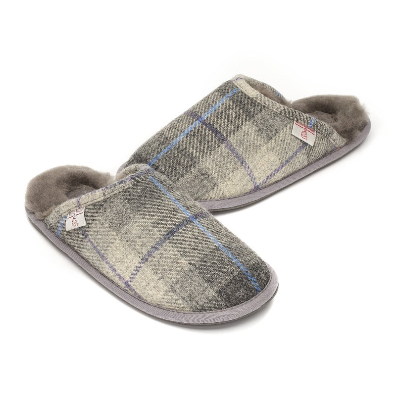 William Men's Harris Tweed Mule (Grey / Charcoal Check)