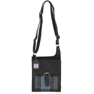 Real Leather Maybole Crossbody Bag with Harris Tweed - Brown Leather &amp; MacLeod