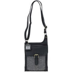 Real Leather Maybole Crossbody Bag with Harris Tweed - Black Leather and Black & White Houndstooth | Harris Tweed Scotland