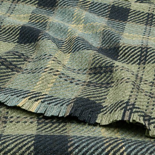 Lochcarron Bracken British Wool Corrie Blanket (Sage Green,Blue & Lemon)