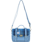 Real Leather Millport Medium Satchel Bag with Brass Twist Lock with Harris Tweed (Baby Blue)