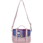 Real Leather Millport Medium Satchel Bag with Brass Twist Lock with Harris Tweed (Baby Pink)