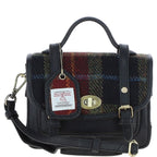 Real Leather Mini Satchel Bag with Brass Twist Lock with Harris Tweed (Autumn Check)