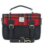 Luss Leather Satchel Bag with Harris Tweed Fabric (Royal Stewart)