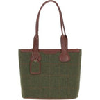 Maidens Tan Leather Shoulder Bag with Harris Tweed Green Check Fabric | Harris Tweed Scotland