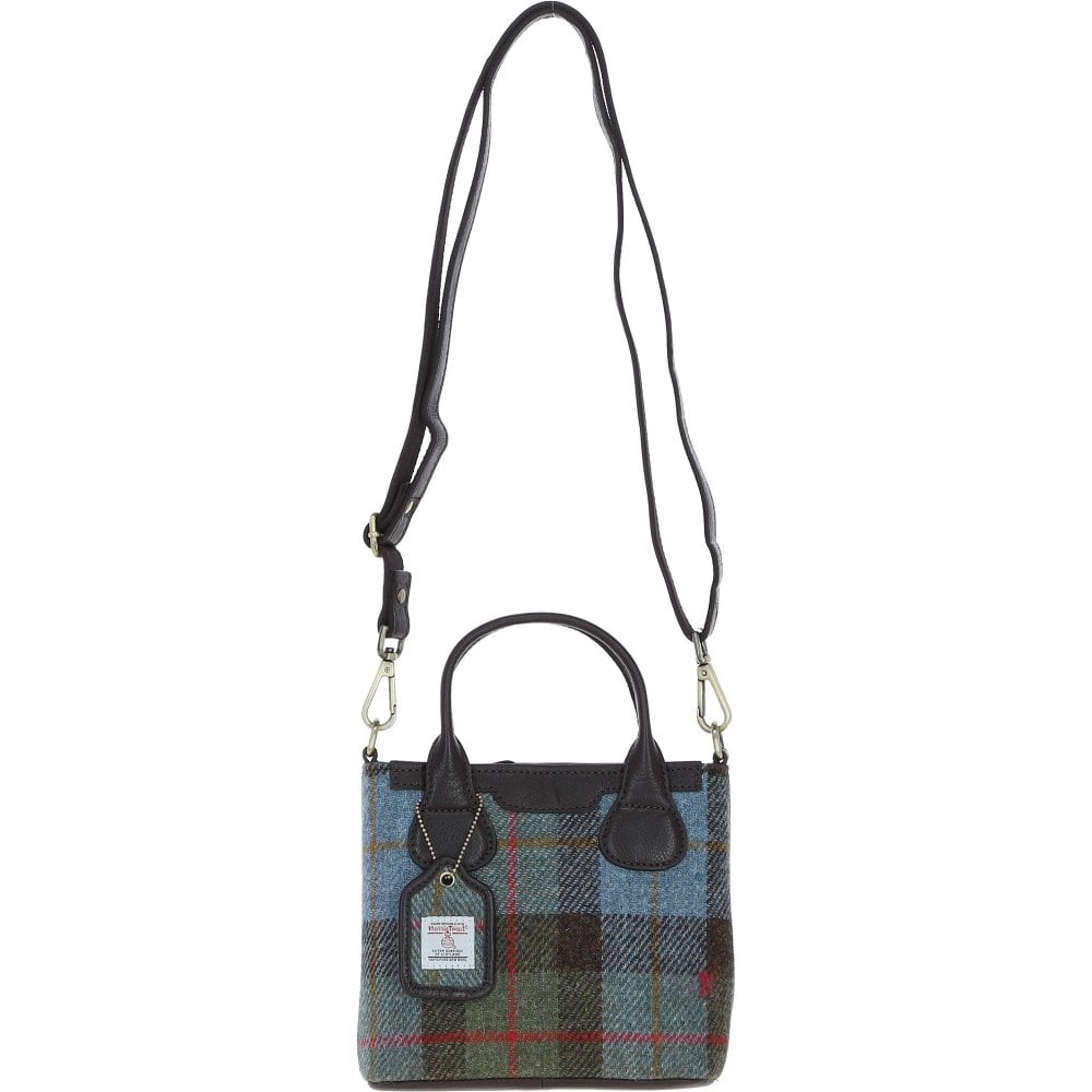 Real Leather with Harris Tweed Troon Mini Handbag with Removable Crossbody Strap - Brown Leather &amp; MacLeod