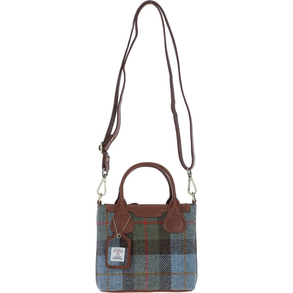 Real Leather with Harris Tweed Troon Mini Handbag with Removable Crossbody Strap - Tan Leather &amp; MacLeod