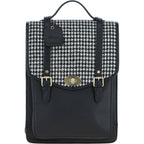 Carrick Large Black Leather Laptop Backpack with Harris Tweed Black & White Dogtooth Fabric | Harris Tweed Scotland