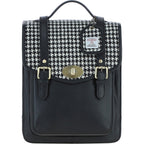 Cameron Black Leather Backpack with Black & White Dogtooth Harris Tweed Fabric | Harris Tweed Scotland