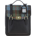 Cameron Brown Leather Backpack with Harris Tweed Blue, Brown & Green Fabric | Harris Tweed Scotland