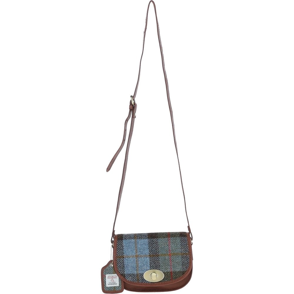 Real Leather with Harris Tweed Gleneagles Saddle Crossbody Bag - Tan Leather & MacLeod