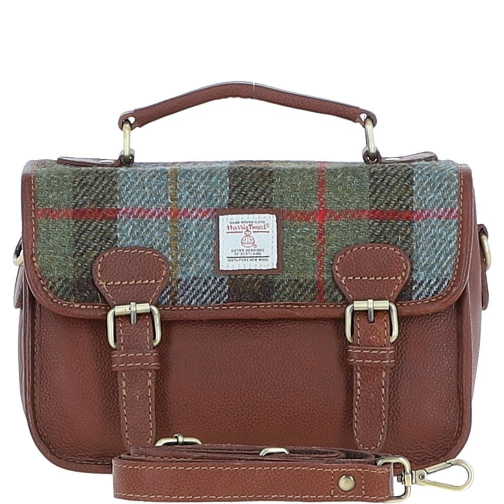 Real Leather Luss Satchel Bag with Tan Leather & MacLeod Tartan Harris Tweed