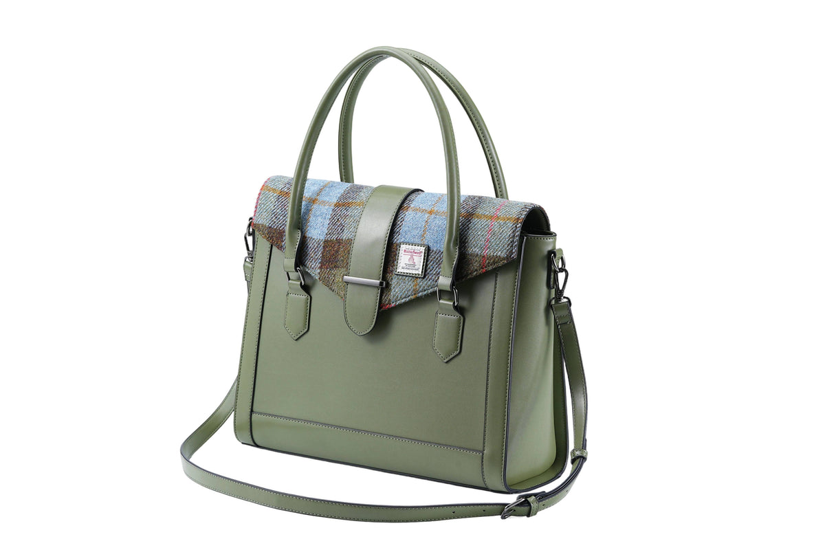 Harris Tweed Laptop Work Flap Satchel Bag (Classic Olive)