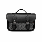 Handmade Leather & Harris Tweed Micro Satchel Plus Crossbody Bag (Black)