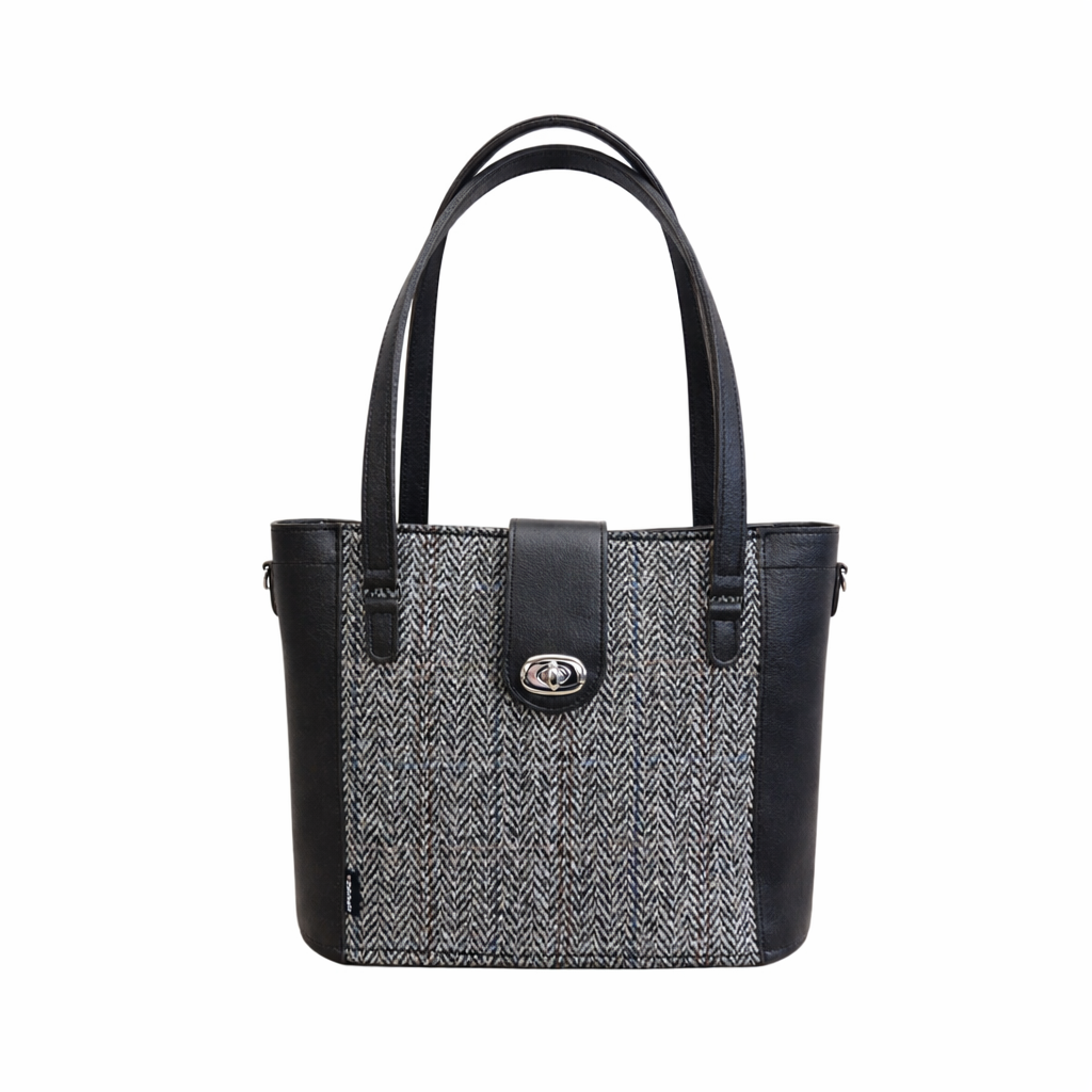 Tannery Tweed & Leather Mini Twist Lock Shopper Bag (Black)