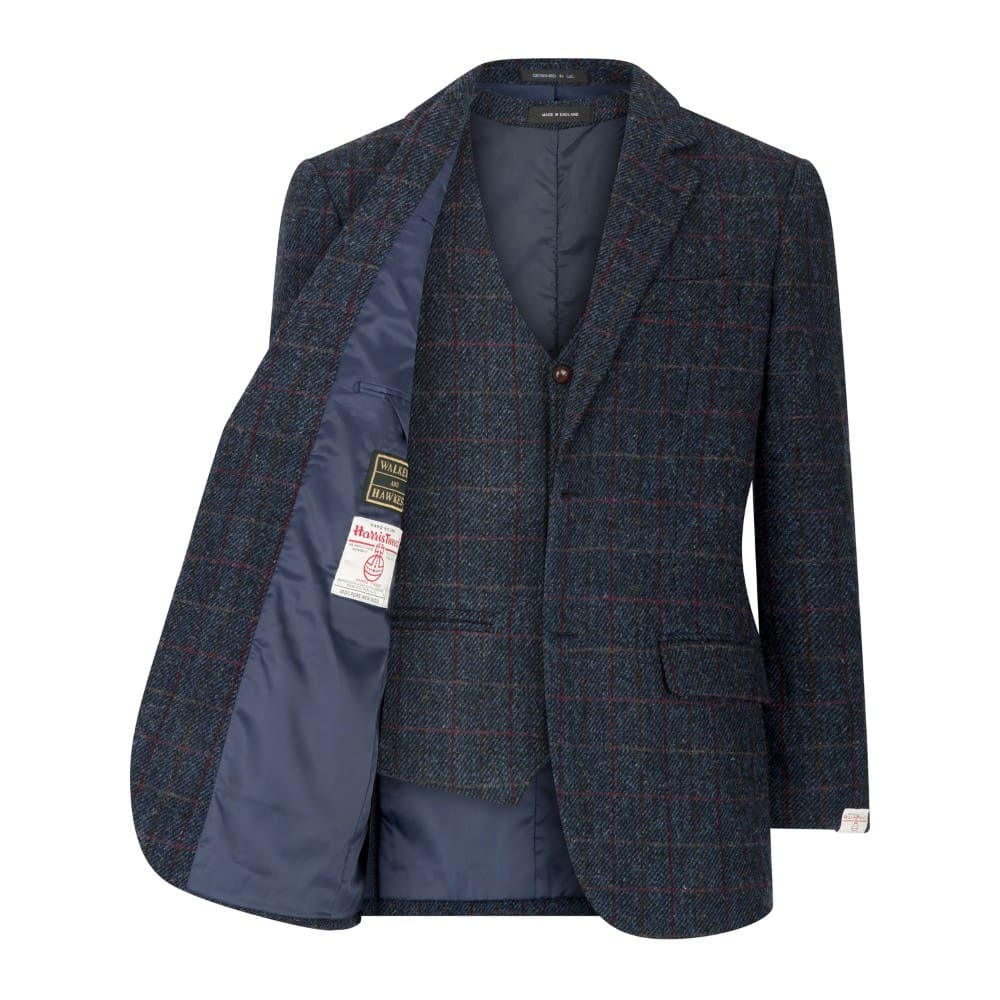 Men's Blazer Jacket in Royal Blue Harris Tweed Herringbone Country Fabric