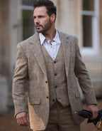 Men's White Sand Harris Tweed Herringbone Overcheck Country Blazer Jacket | Harris Tweed Scotland