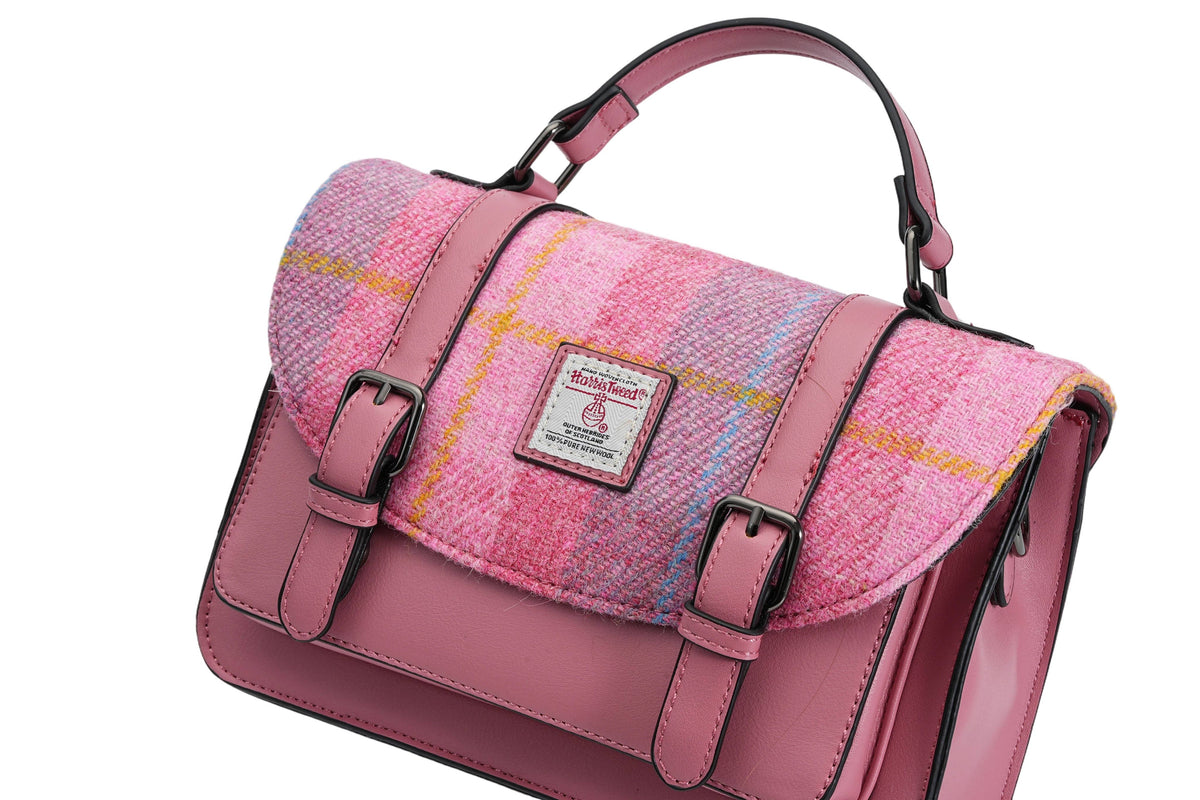 Raebury Harris Tweed Medium Satchel Bag (Blossom Pink Check)