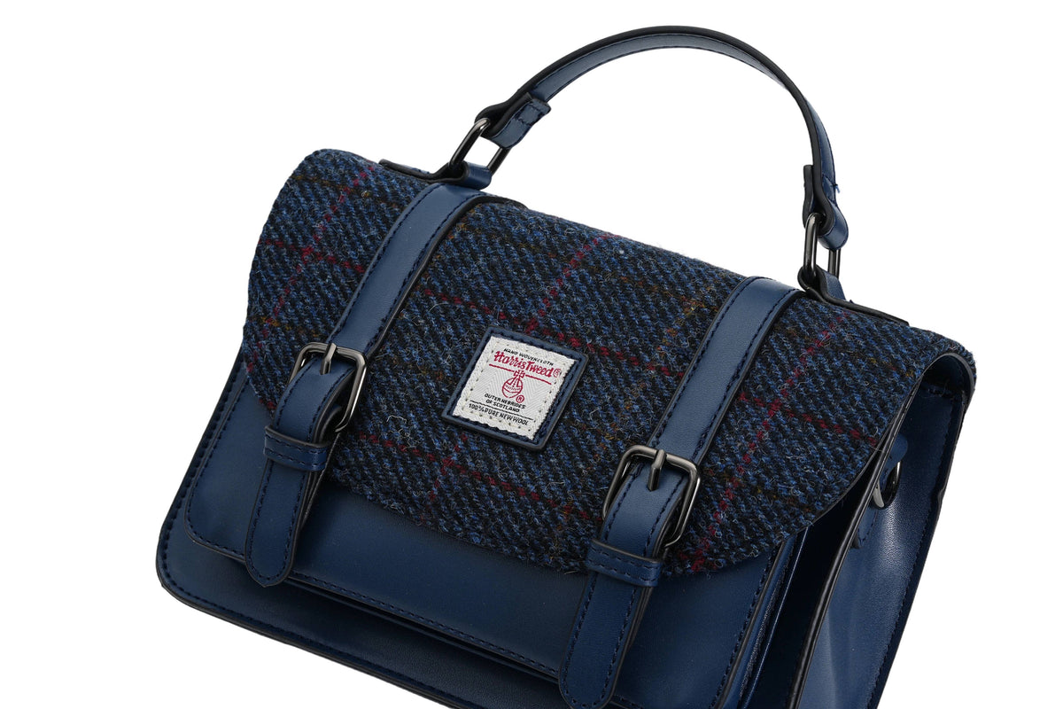 Raebury Harris Tweed Medium Satchel Bag (Navy Check)