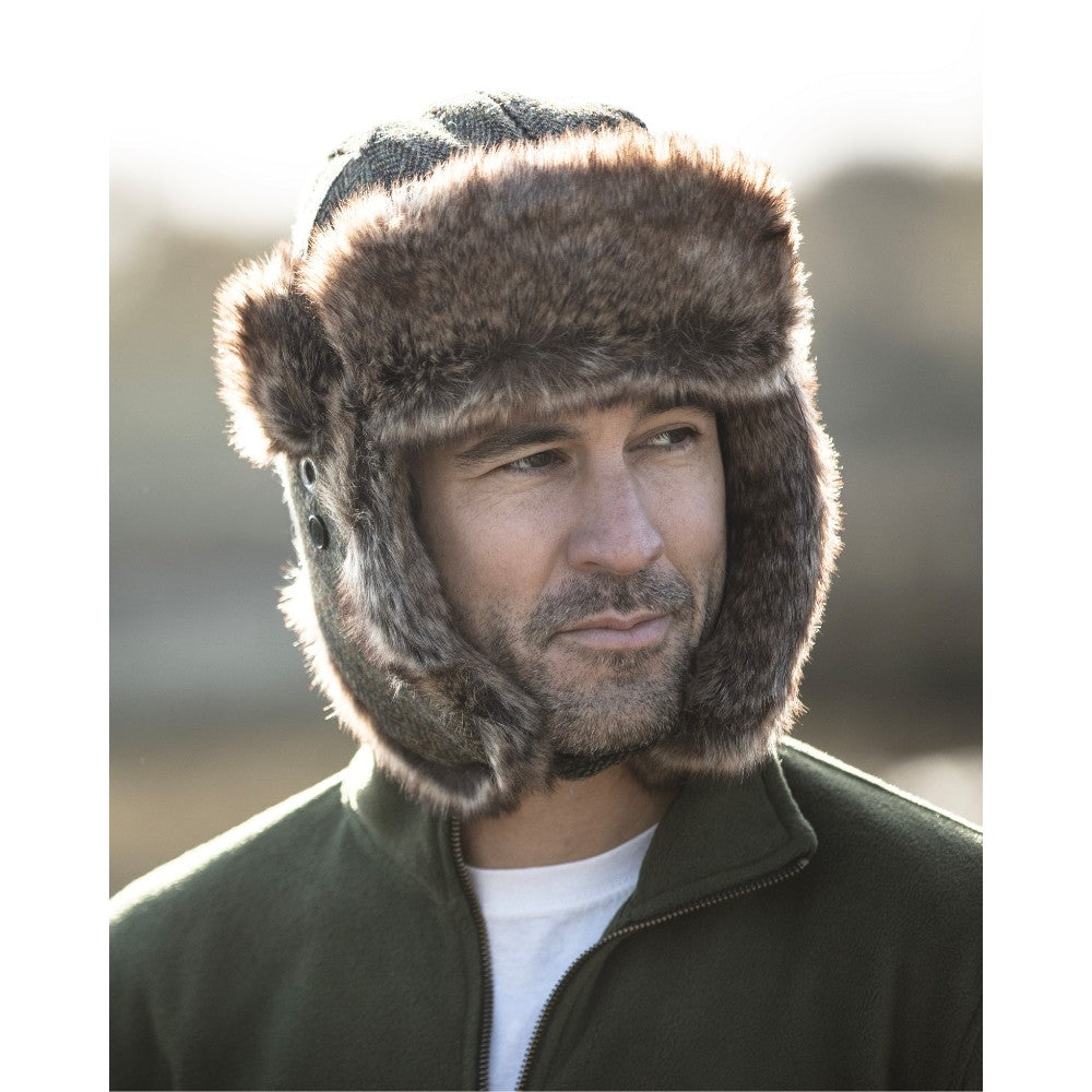 Harris Tweed Charles Trapper Hat - Charcoal