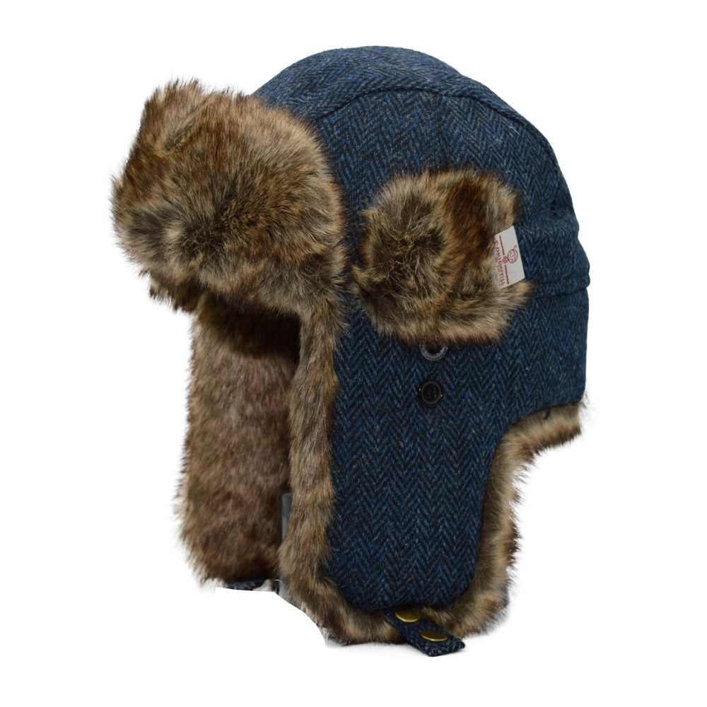 Harris Tweed Charles Trapper Hat - Midnight Blue