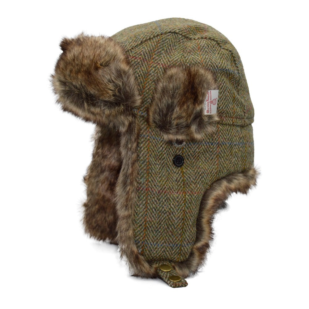 Harris Tweed Charles Trapper Hat - Moss Green