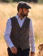 Men's Clinton Brown Waistcoat in Harris Tweed Herringbone Overcheck Country Fabric | Harris Tweed Scotland