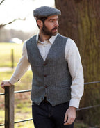 Men's Waistcoat in Steel Grey Harris Tweed Herringbone Country Fabric | Harris Tweed Scotland