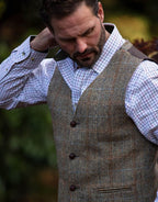 Men's Waistcoat in White Sand Harris Tweed Herringbone Overcheck Country Fabric | Harris Tweed Scotland