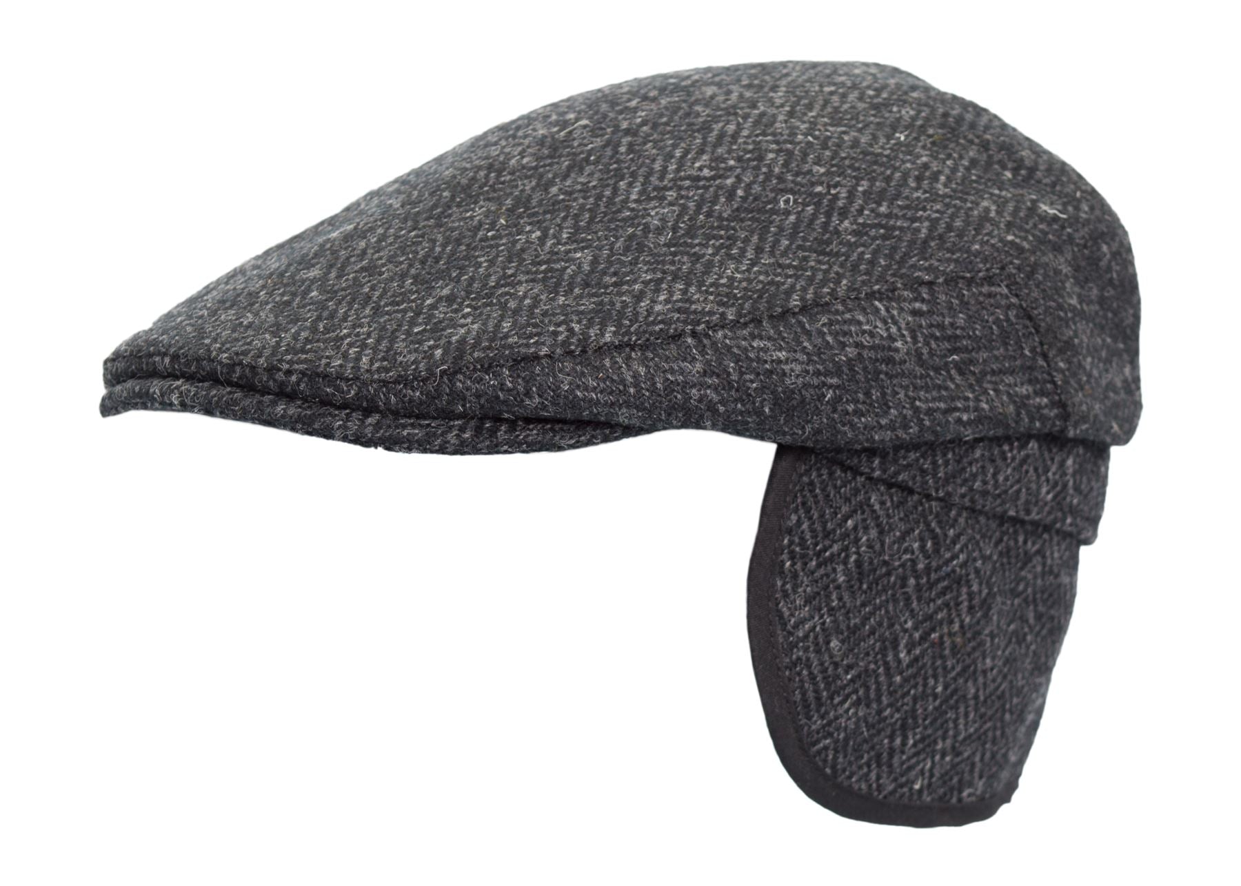 Harris Tweed Trapper Flat Cap With Ear Flaps - Gunmetal Grey