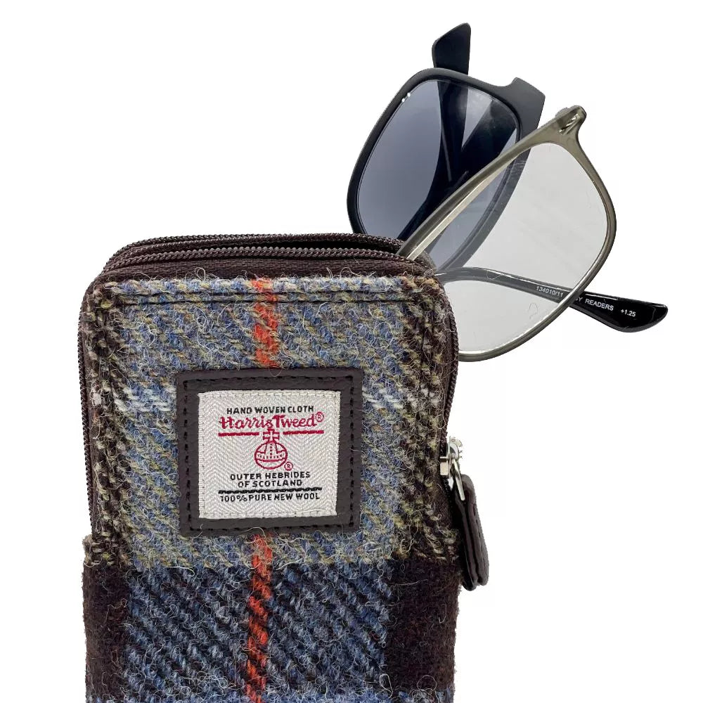 Maccessori Double Glasses Sleeve Bag with Harris Tweed - Blue/Brown Check